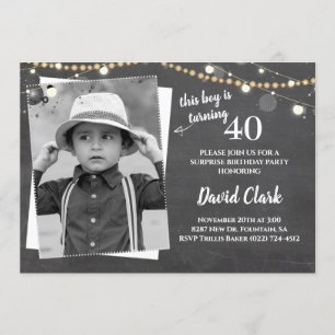 Invitación Personalizado de cumpleaños adulto Foto Chalkboard