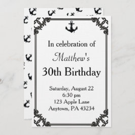 Invitación Personalizado de cumpleaños de Black Boat Anchor