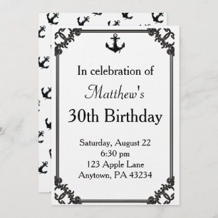 Invitación Personalizado de cumpleaños de Black Boat Anchor