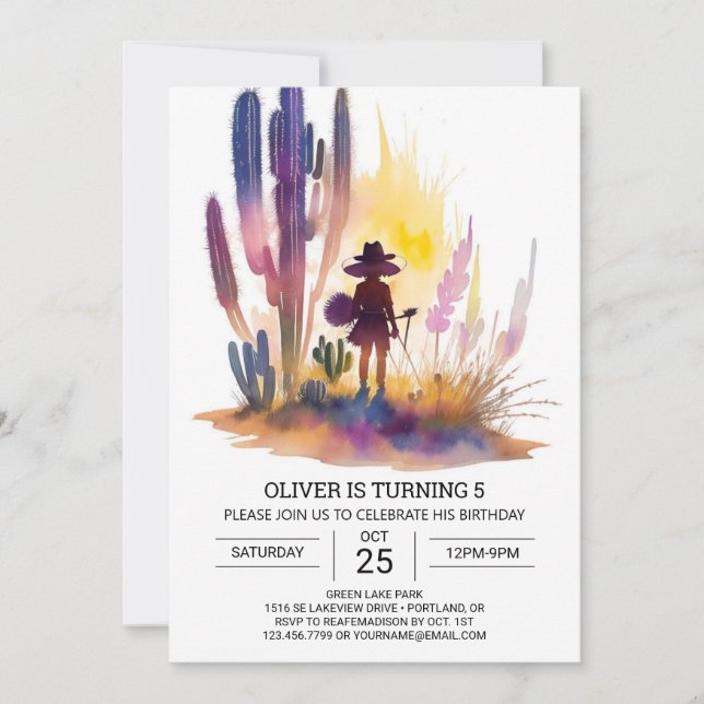 Invitación Personalizado de cumpleaños de Cowboy en línea (Anverso)