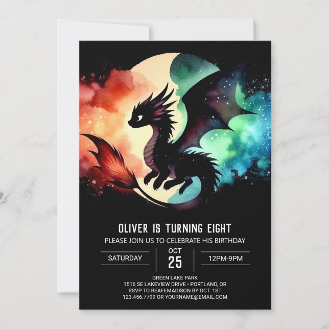 Invitación Personalizado de cumpleaños de Dragon con encanto (Anverso)