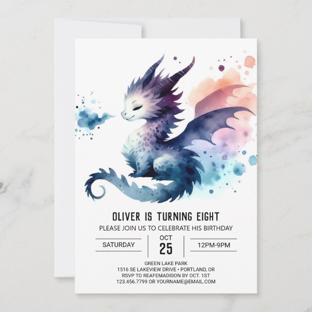 Invitación Personalizado de cumpleaños de Dragon en negrita (Anverso)