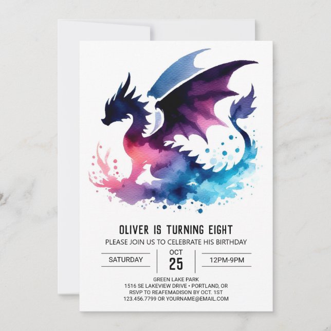 Invitación Personalizado de cumpleaños de Dragon minimalista (Anverso)