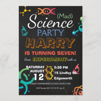 Invitación Personalizado de cumpleaños del Fiesta Mad Science