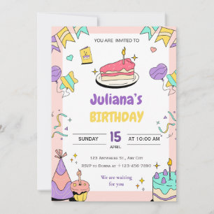 Invitación Personalizado de cumpleaños ilustrado amarillo ros