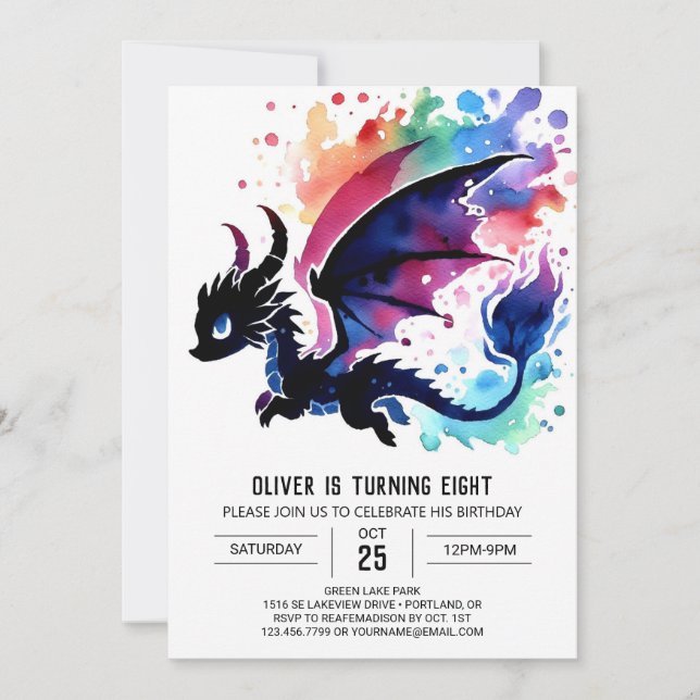 Invitación Personalizado de cumpleaños místico de Dragon Cute (Anverso)