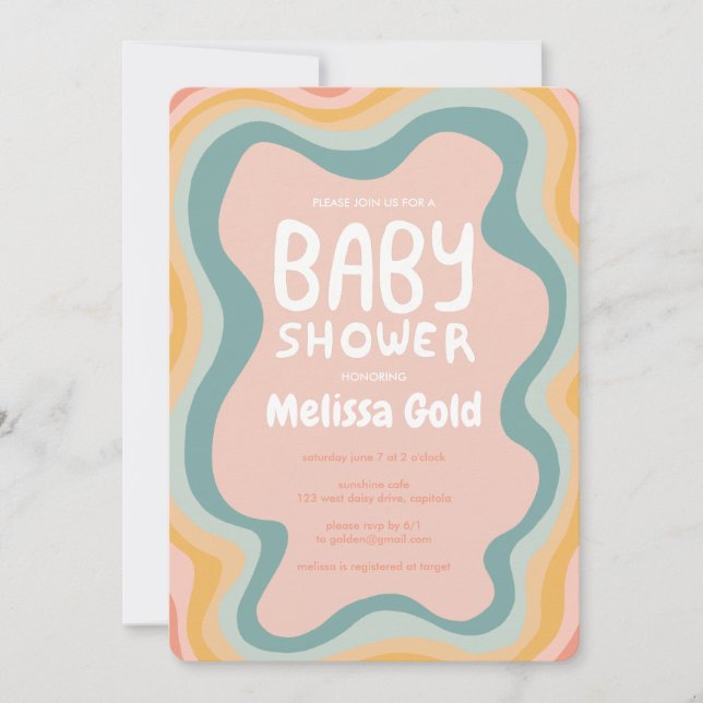 Invitación PERSONALIZADO de curvas de Baby Shower Groovy Past (Anverso)