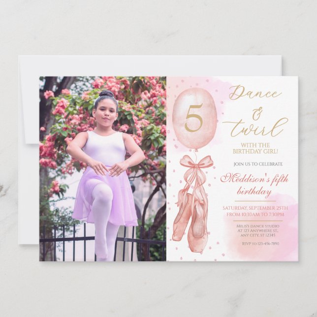 Invitación Personalizado de danza y tumulto chica rosado foto (Anverso)