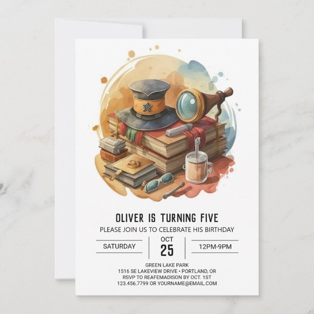 Invitación Personalizado de detectives Cumpleaños Imprimible (Anverso)