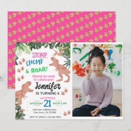 Invitación Personalizado de dinosaurios rosados lindo