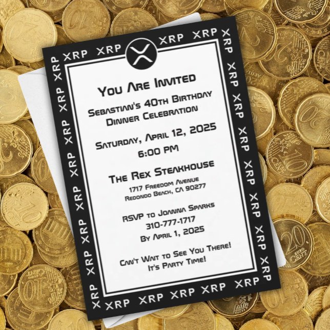 Invitación Personalizado de divisa criptográfica en blanco y  (XRP Black and White Personalized Party Invitation for
Crypto Currency Enthusiasts)
