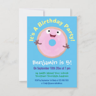 Invitación Personalizado de donut rosa alegre y brillante
