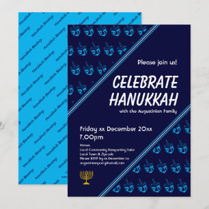 Invitación Personalizado de DREIDEL Azul moderno CELEBRATE HA