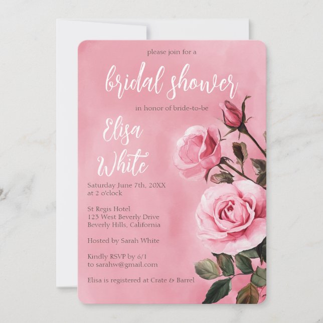 Invitación Personalizado de ducha de novia rosa Roses (Anverso)