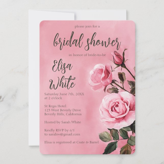 Invitación Personalizado de ducha de novia rosa Roses (Anverso)
