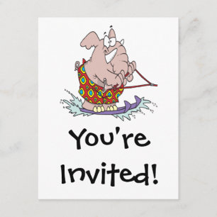 Invitación personalizado de elefantes de esquí acuático lindo