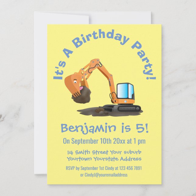 Invitación Personalizado de excavadora de naranja cúpula (Anverso)