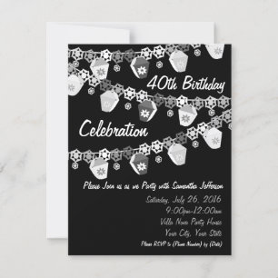 Invitación Personalizado de Farolitos Negros+Blancos 40 cumpl