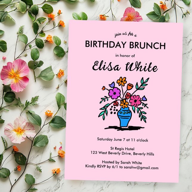 Invitación Personalizado de fiesta de cumpleaños de Floral Va (Floral Vase Rustic Whimsical BIRTHDAY PARTY Custom Invitation
)