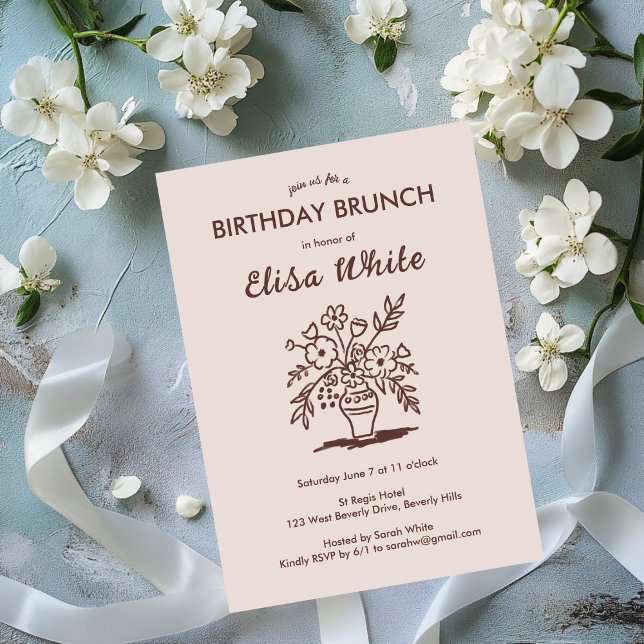 Invitación Personalizado de fiesta de cumpleaños de Floral Va (Floral Vase Rustic Whimsical BIRTHDAY PARTY Custom Invitation
)