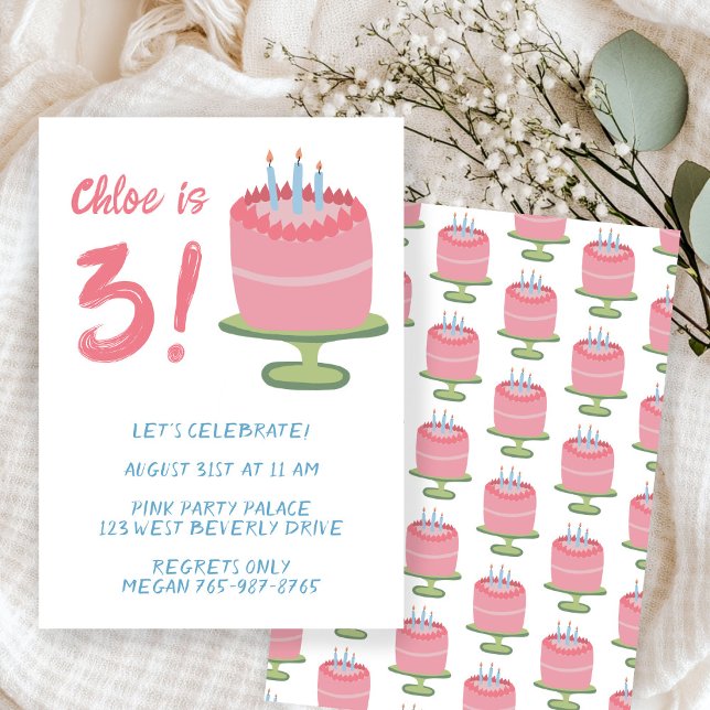 Invitación Personalizado de Fiesta de pastelitos de cumpleaño (Whimsical 3rd Birthday Cake Kids Party Custom Invitation
)