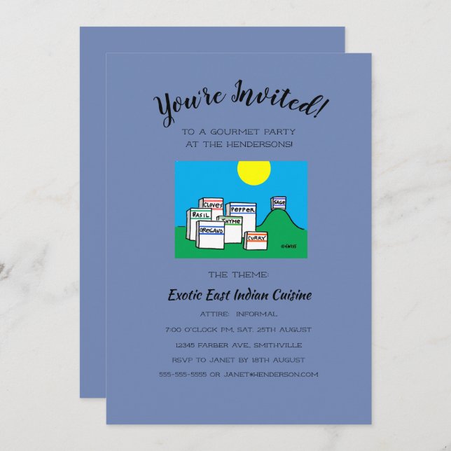 Invitación Personalizado de Fiesta Gourmet con humor para alm (Anverso / Reverso)