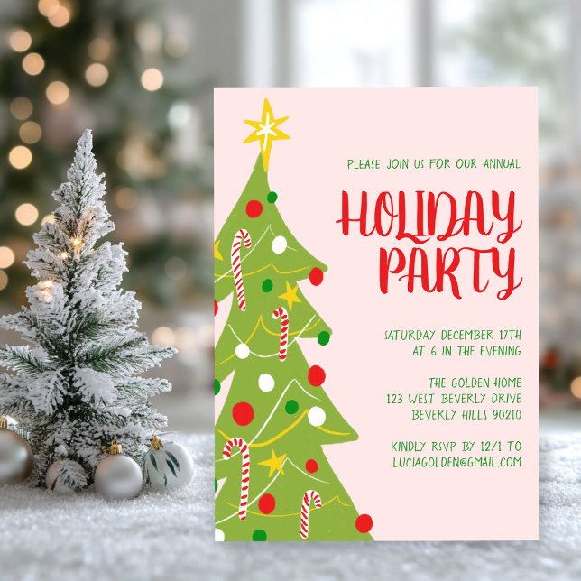 Invitación Personalizado de fiesta navideña dibujada con mano (Christmas Tree Hand Drawn Holiday Party CUSTOM Invitation
)