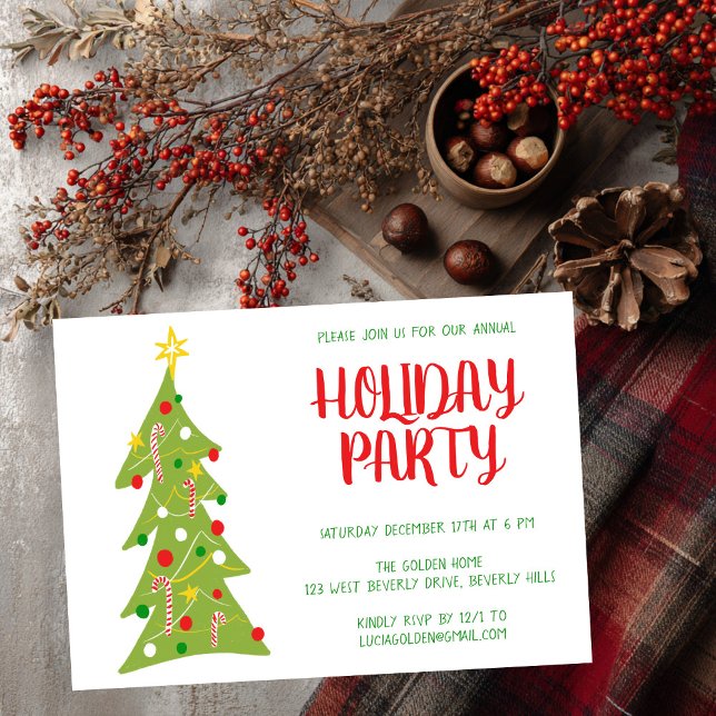 Invitación Personalizado de fiesta navideña dibujada con mano (Christmas Tree Hand Drawn Holiday Party CUSTOM Invitation
)