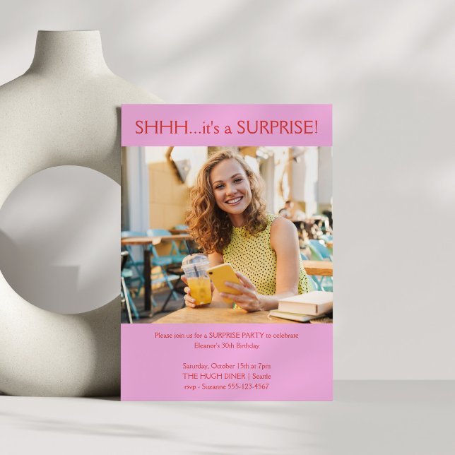 Invitación Personalizado de foto roja rosa sorprende a Fiesta (Subido por el creador)