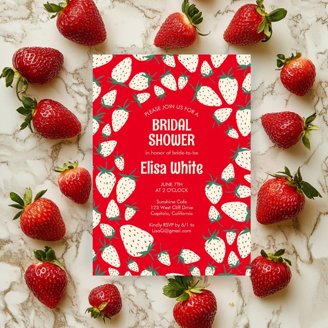 Invitación Personalizado de fresa blanca de Pineberry ducha d (White Strawberry Pineberry CUSTOM Bridal Shower Invitation
)