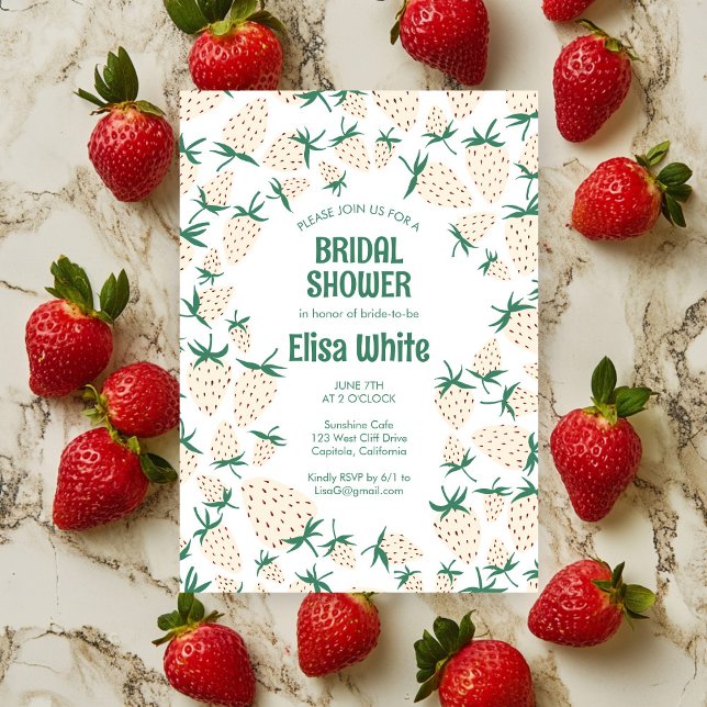 Invitación Personalizado de fresa blanca de Pineberry ducha d (White Strawberry Pineberry CUSTOM Bridal Shower Invitation
)