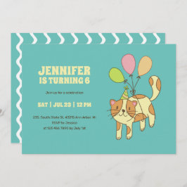 Invitación Personalizado De Gatos Con Niños Globos Cumpleaños