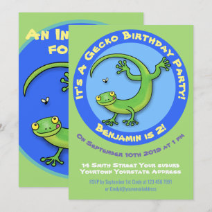Invitación Personalizado de gecko verde lindo