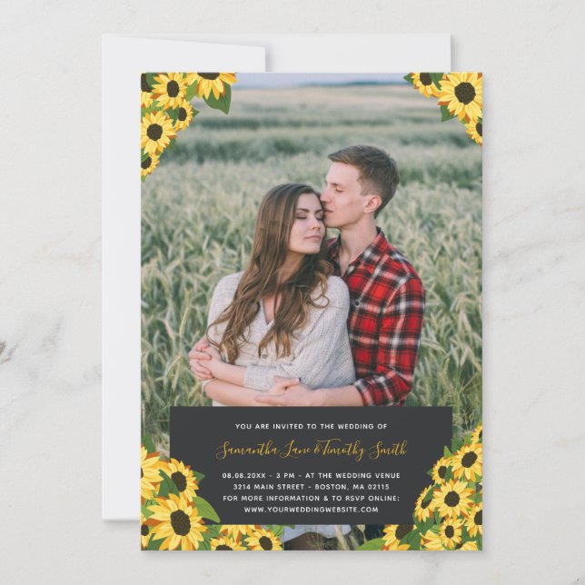 Invitación Personalizado de girasoles Boda fotográfico (Anverso)