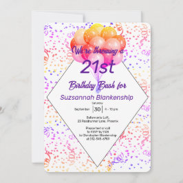 Invitación Personalizado de globo de Confetti en color Fiesta