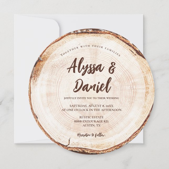 Invitación Personalizado de grano de Boda Rústico de Madera (Anverso)