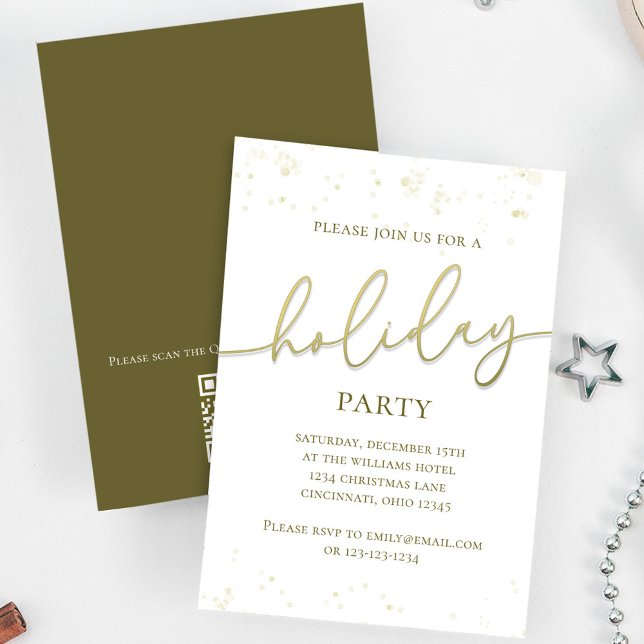 Invitación Personalizado de guión de caligrafía de fiesta de  (Holiday party gold gradient calligraphy script invitation. With a scannable QR Code.)