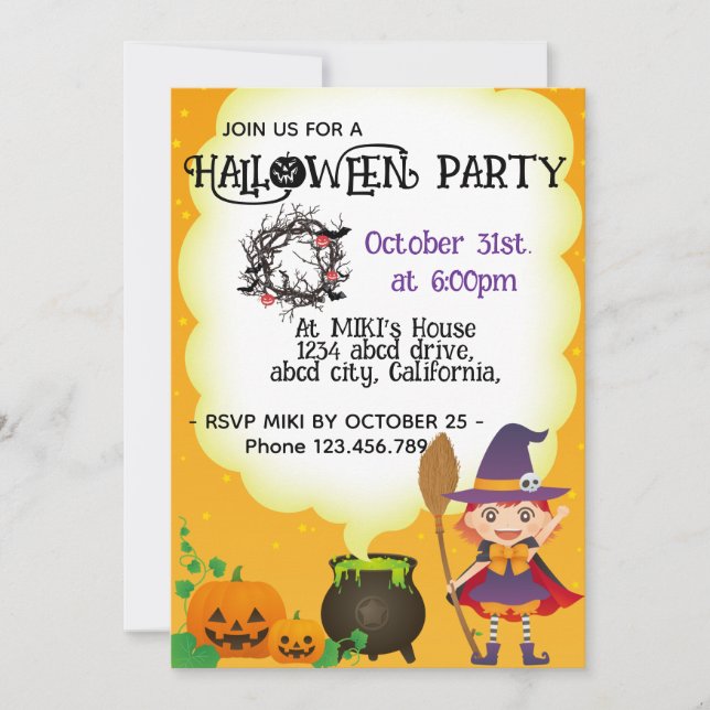 Invitación Personalizado de Halloween Cute Whimsical Funny Na (Anverso)