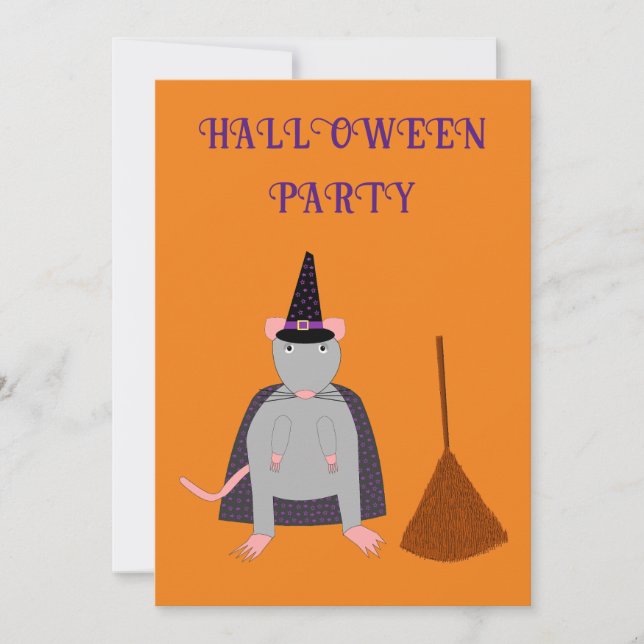 Invitación Personalizado de Halloween Witch Rat and Broom (Anverso)