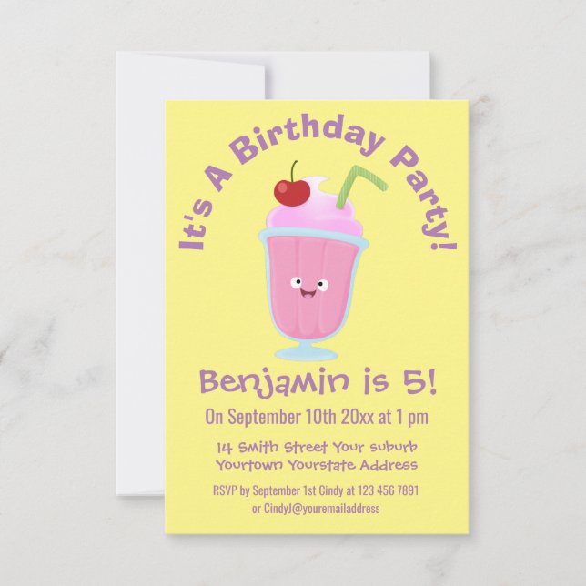 Invitación Personalizado de helados de fresa de fresa (Anverso)