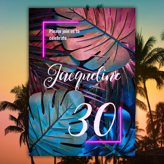 Invitación Personalizado de hojas tropicales Neon Pink 30 cum (Subido por el creador)