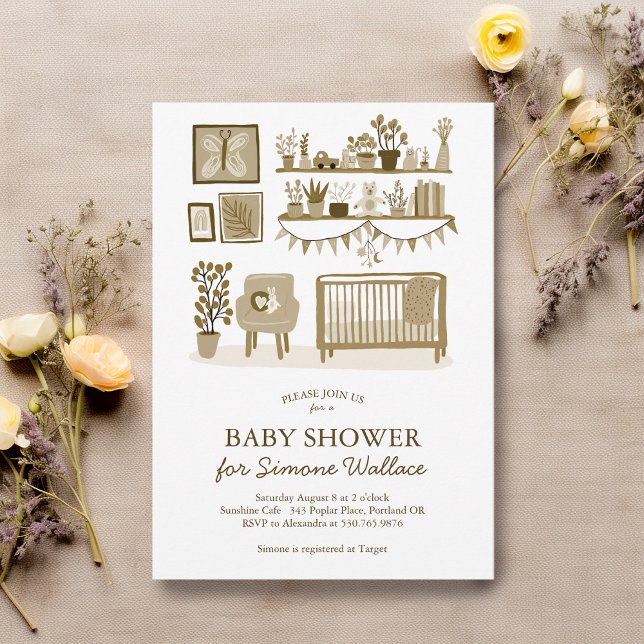 Invitación Personalizado de Ilustracion de enfermería por ond (Cute Nursery Illustration CUSTOM BABY SHOWER Invitation
)