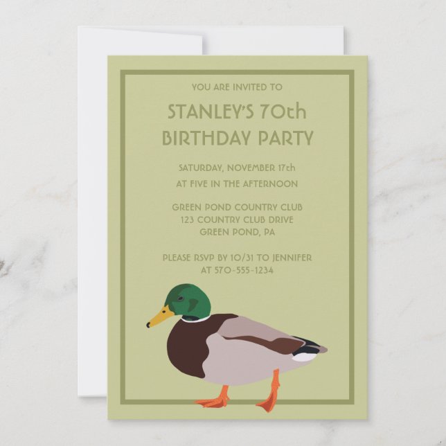 Invitación Personalizado de Ilustracion realista Mallard Duck (Anverso)