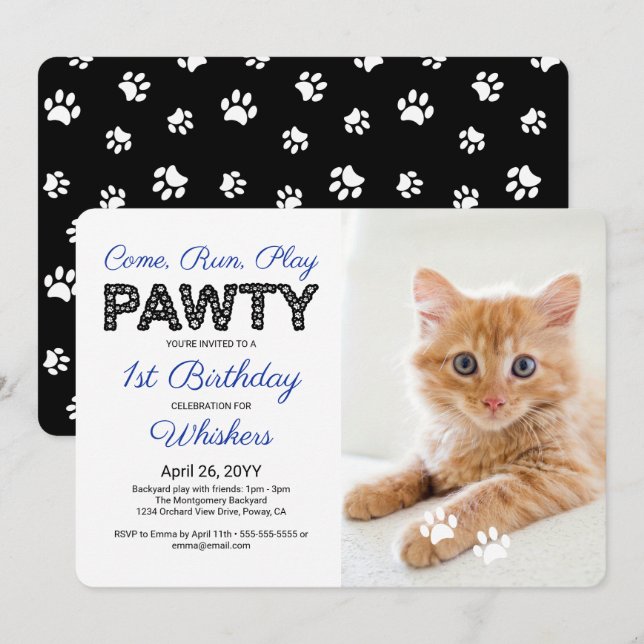 Invitación Personalizado de impresiones Cute Paw Mascota de f (Anverso / Reverso)