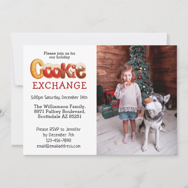 Invitación Personalizado de intercambio de cookies de vacacio (Anverso)