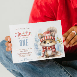 Invitación Personalizado de Invierno con un Gato Fluffy Cute 