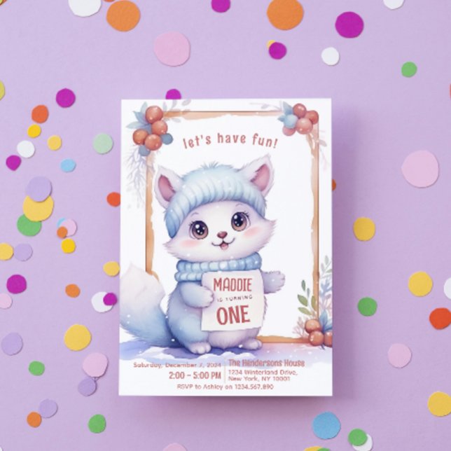 Invitación Personalizado de Invierno de Caída de Gato Cute Fi (Subido por el creador)