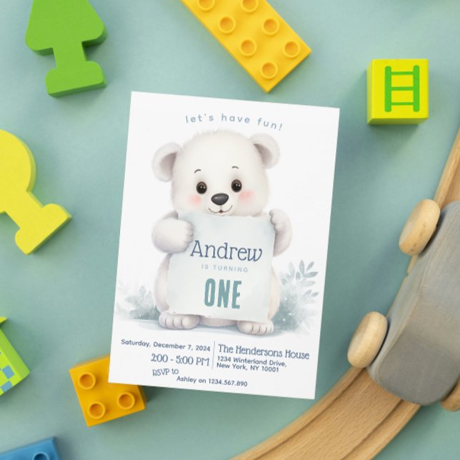 Invitación Personalizado de invierno de oso blanco lindo fies (Subido por el creador)