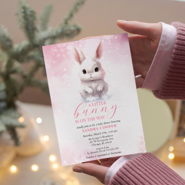 Invitación Personalizado de invierno lindo conejito rosa Baby (Subido por el creador)