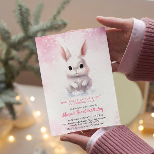 Invitación Personalizado de invierno lindo conejito rosa fies